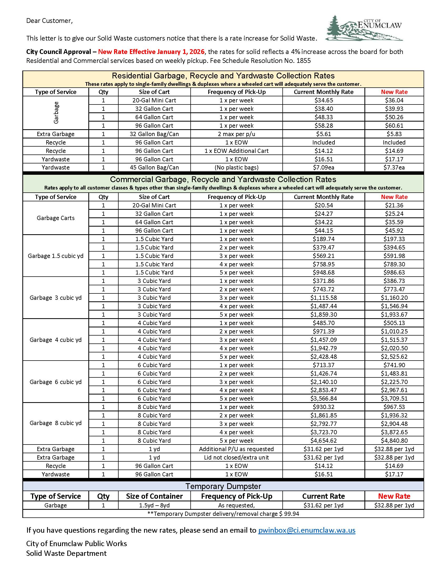 2026 Rate Increase Notification